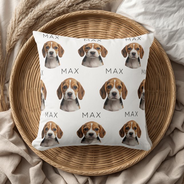 Almofada Padrão Personalizado de Foto e Nome de Cachorro (Criador carregado)