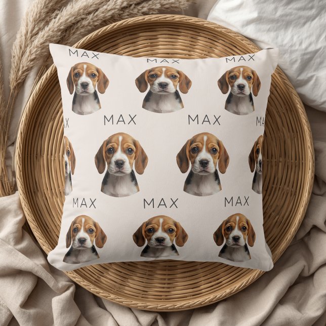 Almofada Padrão Personalizado de Foto e Nome de Cachorro Be (Criador carregado)