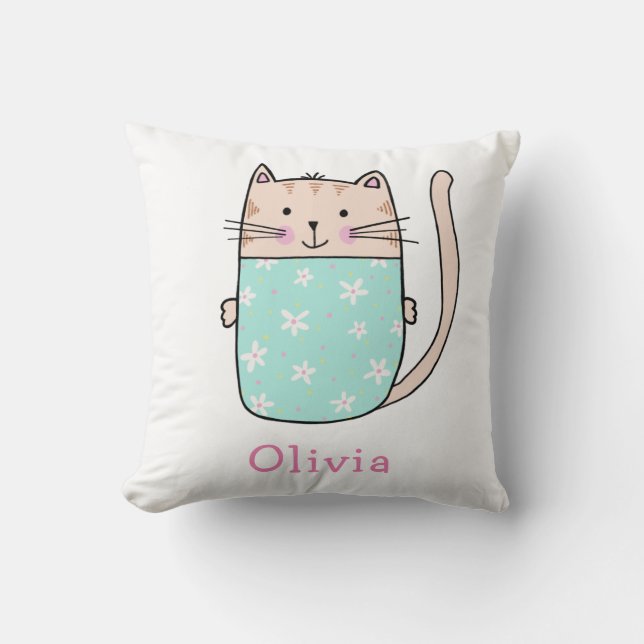 Almofada Padrão Personalizado de Nome de Gatinho Fofo (Frente)