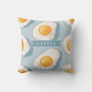 Almofada Padrão Personalizado de Ovo Frito Divertido Azul E