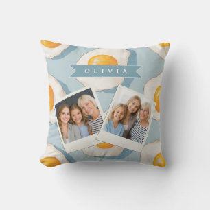 Almofada Padrão Personalizado de Ovo Frito Divertido Azul E