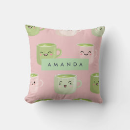 Almofada Padrão Personalizado de Pastel Kawaii Matcha Tea