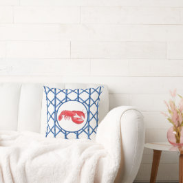 Almofada Padrão Preppy Red Lobster Blue Trellis Bamboo
