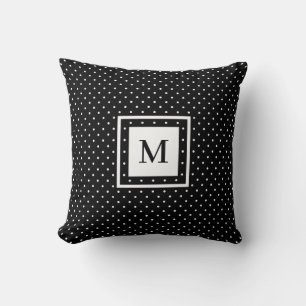 Almofada Padrão preto de Bolinhas branca com monograma mode