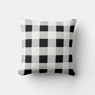 Almofada Padrão Preto de Tartan Branco e Cinza
