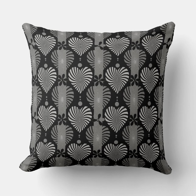 Almofada Padrão preto e branco de faixas escuras com flores (Frente)