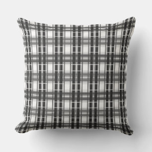 Almofada Padrão preto e branco Geometria do Tartan verifica