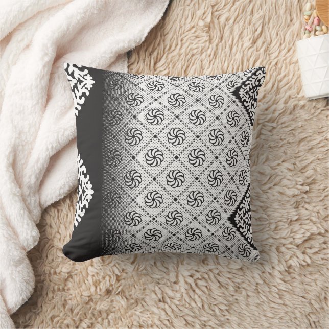 Almofada Padrão preto e branco insípido com floreal (Cobertor)