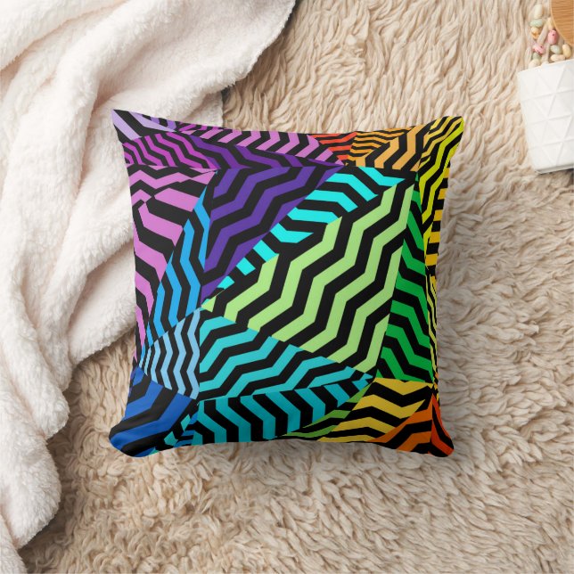 Almofada Padrão preto e colorido abstrato geométrico (Cobertor)