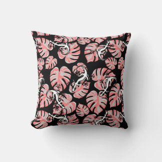 Almofada Padrão Preto e Rosa - Lagartixas e Folhas