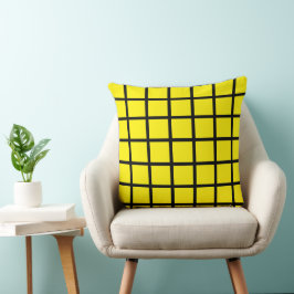 Almofada padrão quadrado amarelo e bordas pretas