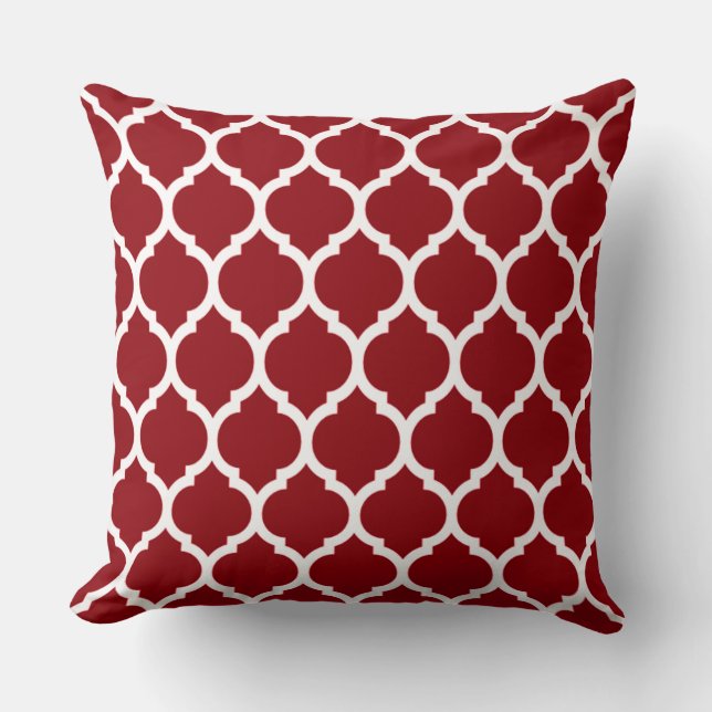 Almofada Padrão Quatrefoil Burgundy e Branco Profundo (Frente)