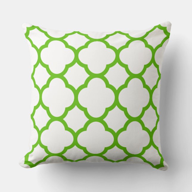 Almofada Padrão Quatrefoil Reverso Verde Lima e Branco (Frente)