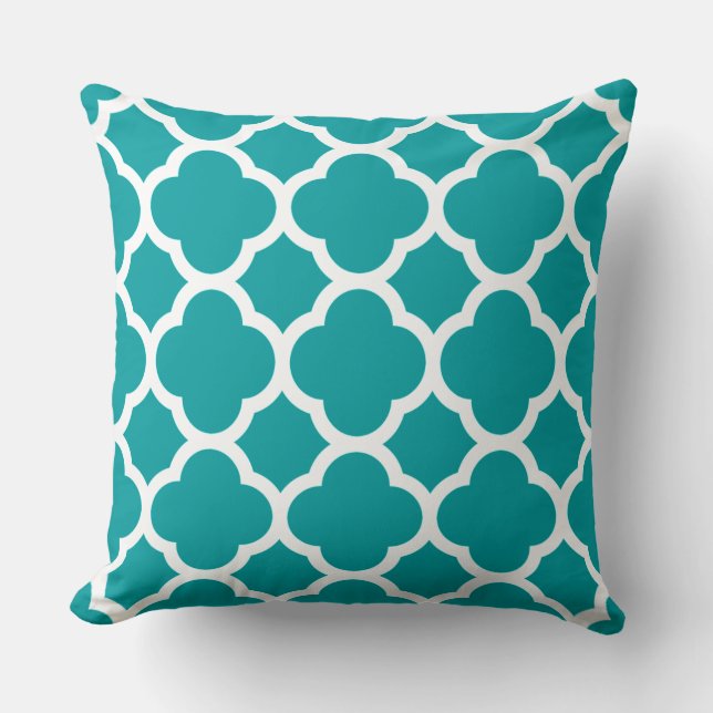 Almofada Padrão Quatrefoil Turquesa e Branco (Frente)