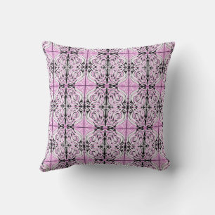 Almofada Padrão Repetitivo Abstrato Curly Preto Branco Rosa