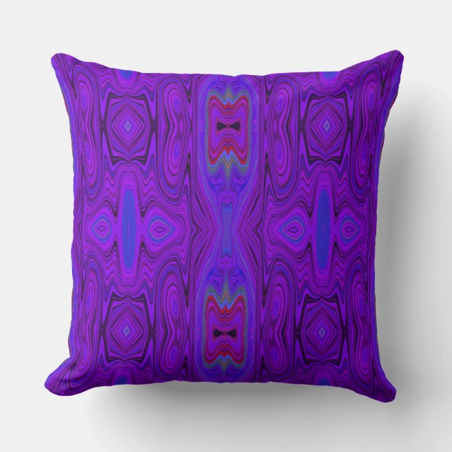 Almofada Padrão Retro Abstrato Roxo e Azul Real (Frente)