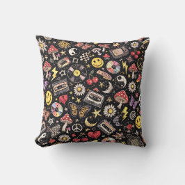 Almofada Padrão Retro Floral dos Anos 90 em Preto | Ousado