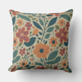 Almofada Padrão retrógrado floral de cor laranja vibrante d