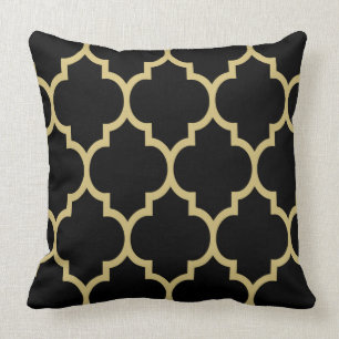 Almofada Padrão Reversível De Quatrefoil Preto E Dourado 2