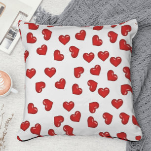 Almofada Padrão romântico de corações vermelhos em branco