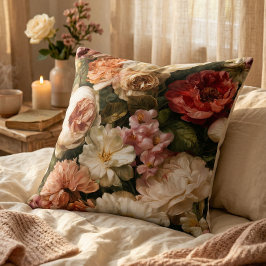 Almofada Padrão Romântico de Peônia Rosa Floral em Aquarela