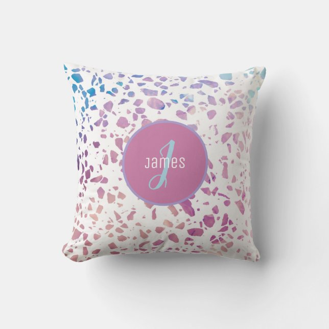 Almofada Padrão Rosa e Azul de Terrazzo Abstrato Personaliz (Frente)