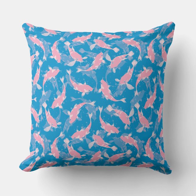 Almofada Padrão rosa e azul - Peixe Koi (Frente)