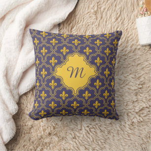 Almofada Padrão Roxo e Dourado da Flor-de-Lis Real