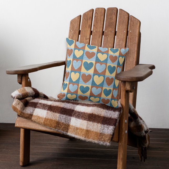 Almofada Padrão Russo do Coração Amarelo Azul (Criador carregado)