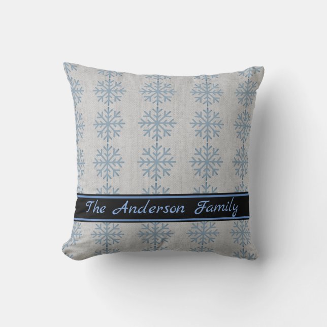 Almofada Padrão Rustic Burlap Blue Snowflake Personalizado (Frente)