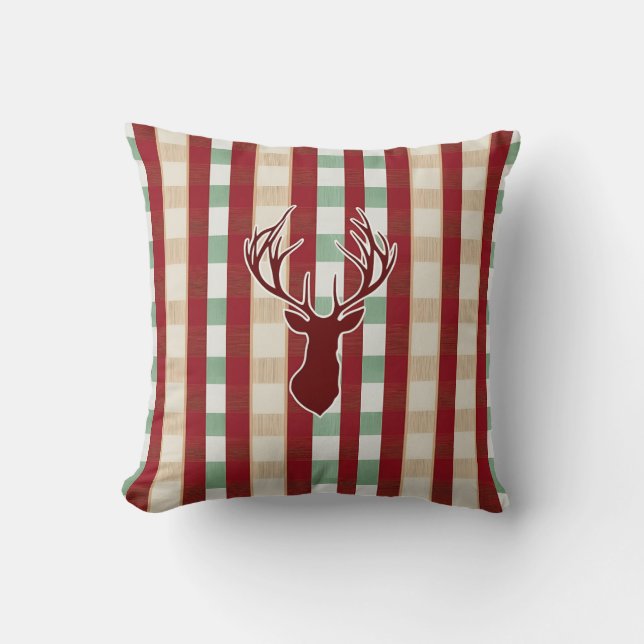Almofada Padrão Rustic Deer Xadrez de Natal (Frente)