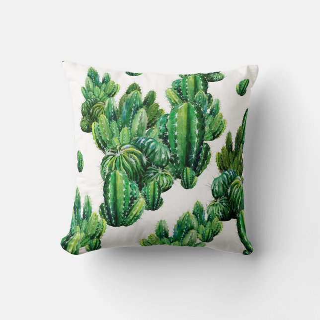 Almofada Padrão sem costura com cactos aquarela. Cactus ill (Frente)