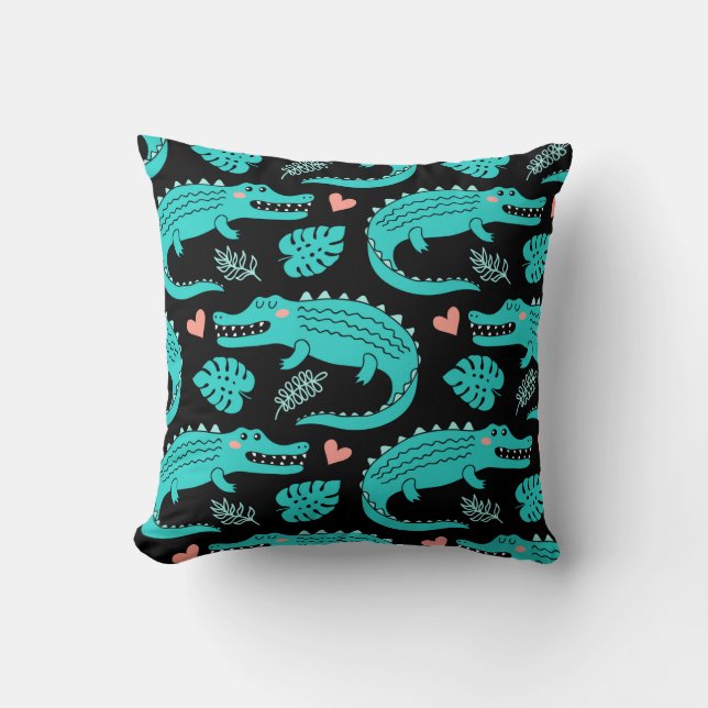 Almofada Padrão sem costura com crocodilos de desenho anima (Frente)