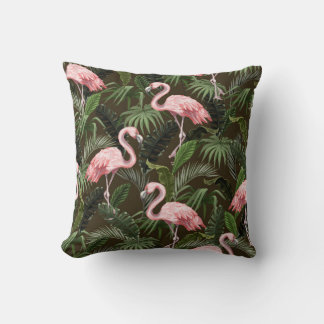 Almofada Padrão sem costura com flamingo e folhas tropicais