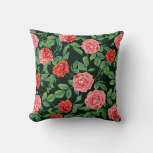 Almofada Padrão sem costura com flores de rosa vermelha. C