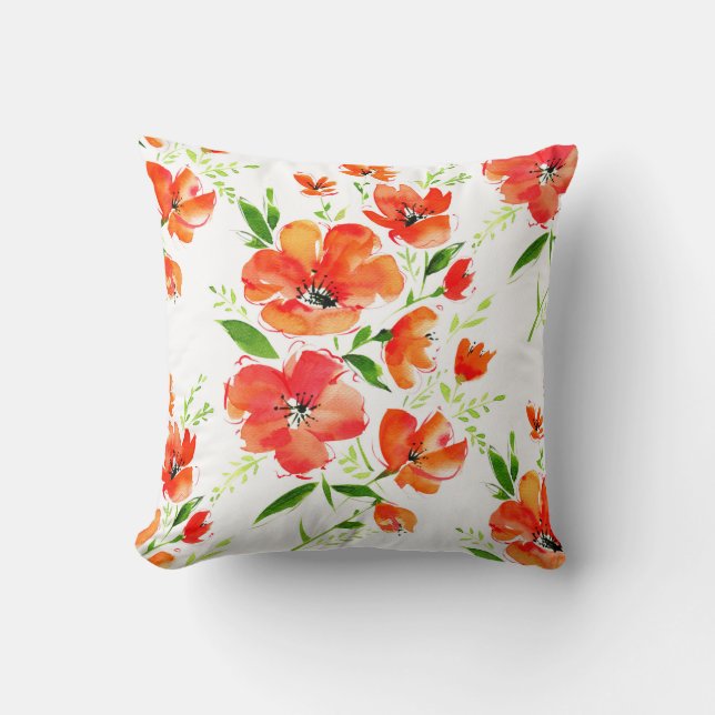 Almofada Padrão sem costura de aquarela flores de laranja (Frente)