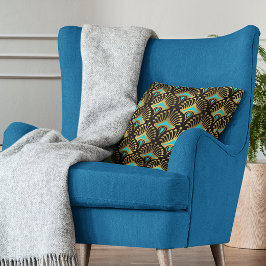 Almofada Padrão sem costura do Deco de Arte Dourada e azul