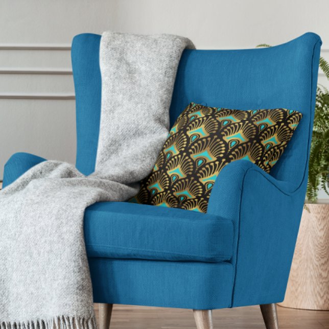 Almofada Padrão sem costura do Deco de Arte Dourada e azul (Criador carregado)