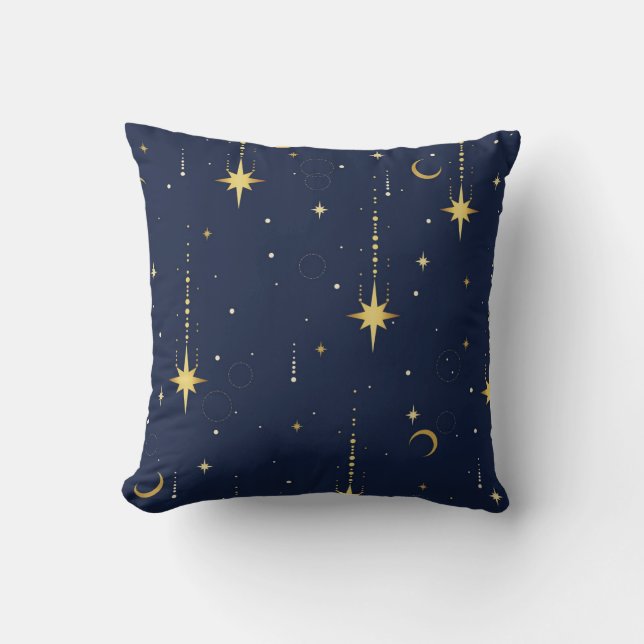Almofada Padrão Sem Costura Elegante Dourado Lua Celestial  (Frente)