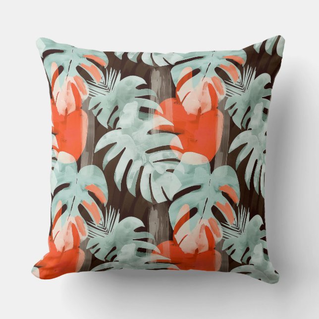 Almofada Padrão simples de abstrato com folhas de monstera, (Frente)
