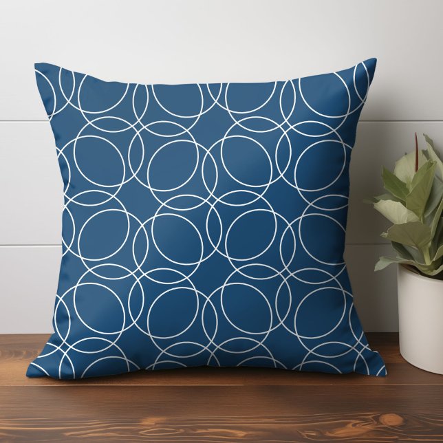 Almofada Padrão Simples Moderno (circle pattern throw pillow in dark blue)