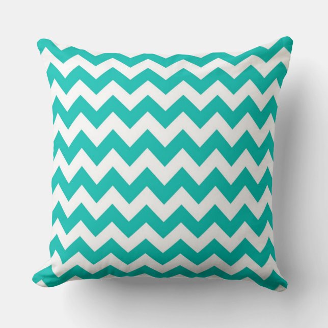 Almofada Padrão Teal White Chevron Zig-Zag (Frente)