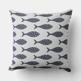 Almofada Padrão Texturizado de Peixe de Verão Azul Branco