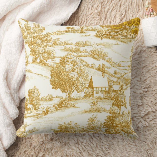 Almofada Padrão Toile de Fazenda Girassol Dourado Rústico (Cobertor)