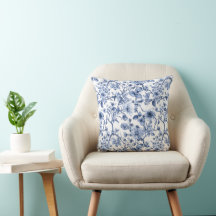 Padrão Toile Floral Vintage Azul