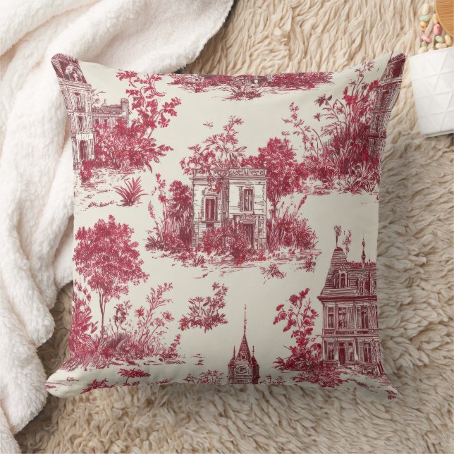 Almofada Padrão Tradicional de Toile Vermelha do Campo (Cobertor)
