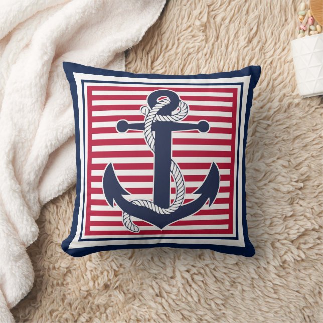 Almofada Padrão Trendy Chic Retro Boat Anchor Cute Stripes (Cobertor)
