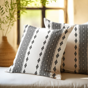 Almofada Padrão Tribal Aztec Preto e Branco Riscado