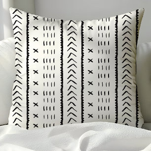 Almofada Padrão Tribal Boho Azteca Preto e Branco