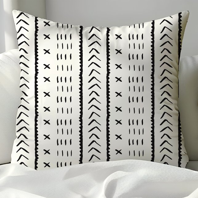 Almofada Padrão Tribal Boho Azteca Preto e Branco (Criador carregado)